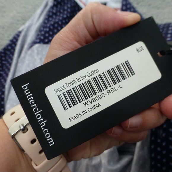 Buttercloth Shirt Mens Large Button Up Icy Cotton Geometric Blue NWT - Picture 10 of 14